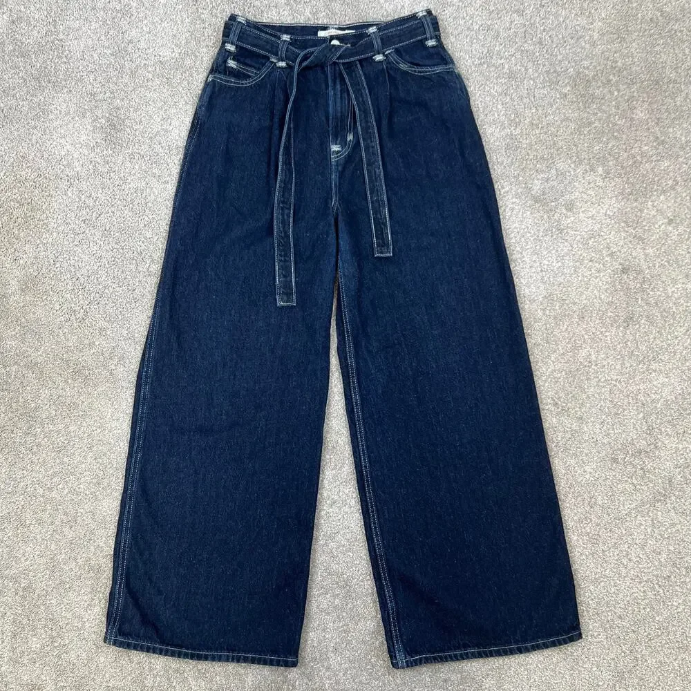 Levi's Red Positively Superior Wide Leg Loose Dark Wash Belted Jeans (Sz 28) - Picture 16 of 16